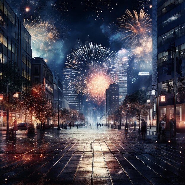 Foto foto renderizada em 3d de fogos de artifício de ano novo