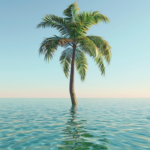 Foto renderizada em 3D de uma bela palmeira na água