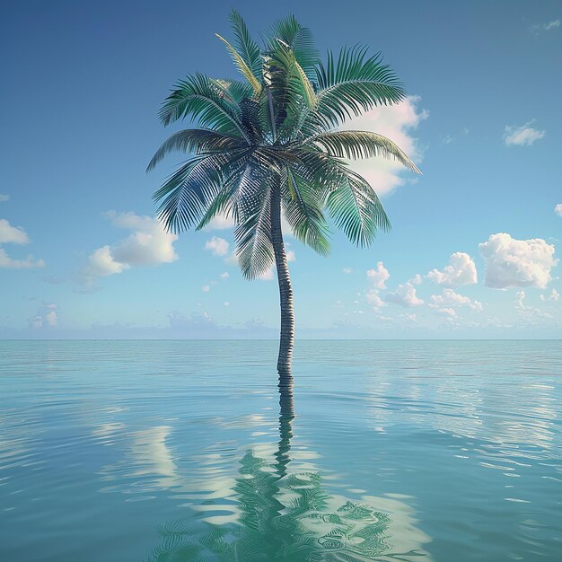 Foto renderizada em 3D de uma bela palmeira na água
