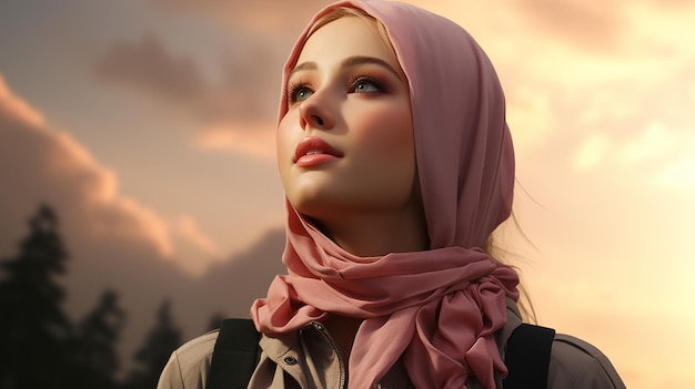 Foto renderizada em 3D de uma linda garota hijab