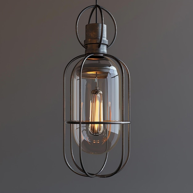 Foto renderizada em 3D de uma luminária com uma luz no interior