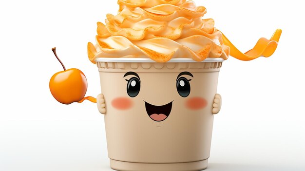 Foto renderizada em 3D do design do personagem do cup shake