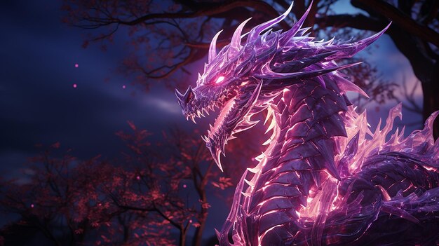 Foto renderizada em 3D do dragão roxo