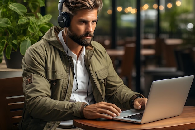 Una foto de un representante de servicio al cliente con una computadora.