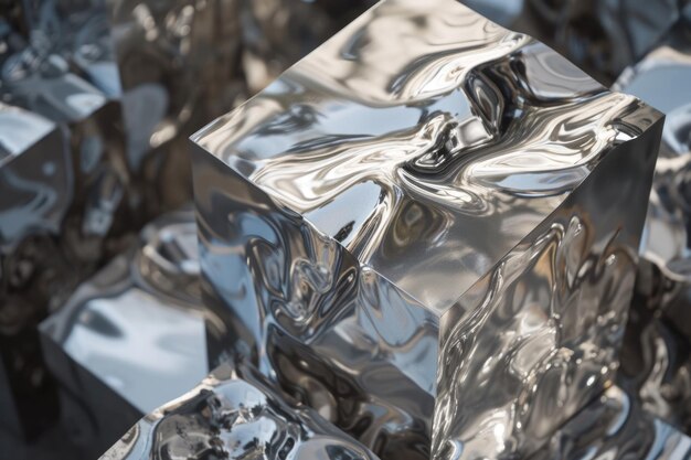 Foto de residuos de aluminio extrudido en forma de cubo con un enfoque local