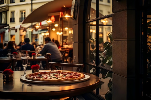 Foto foto de un restaurante italiano con pizza en alta resolución.