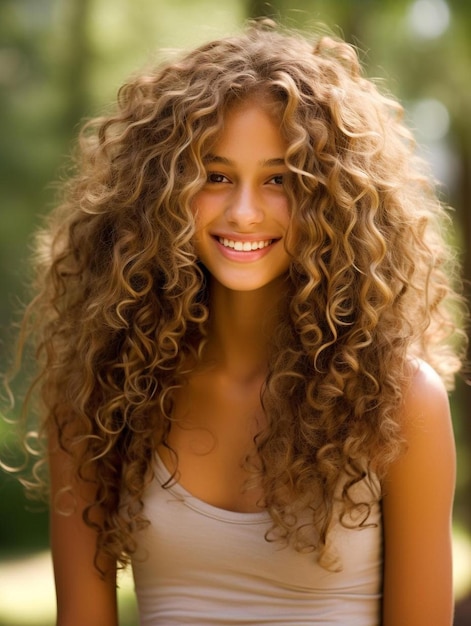 Foto foto de retrato de una adolescente alemana de cabello rizado