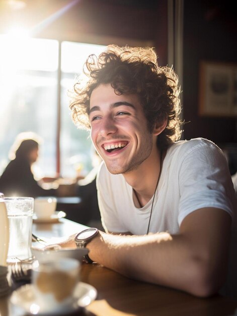 Foto de retrato de un adolescente colombiano de pelo rizado sonriendo