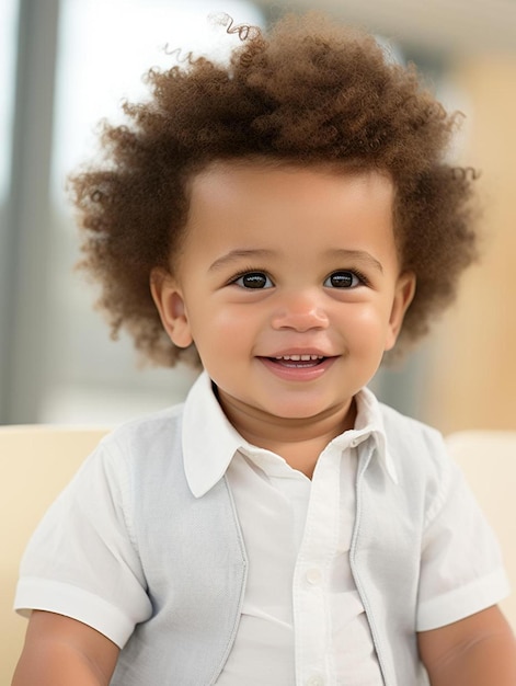 Foto de retrato de un bebé colombiano de pelo rizado