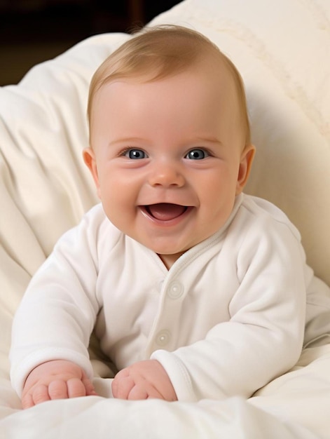 Foto de retrato de un bebé neozelandés de pelo liso