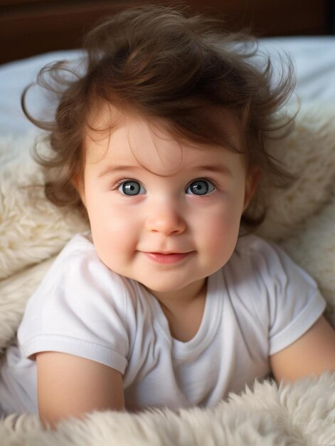 Foto de retrato de bebé ruso de cabello liso femenino