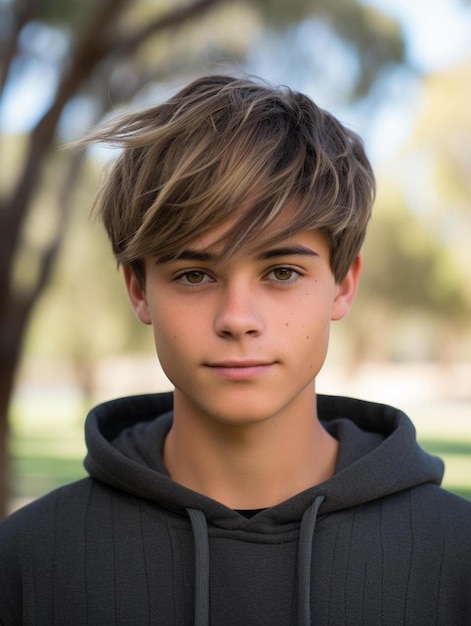 Foto de retrato de cabello ondulado masculino adolescente australiano