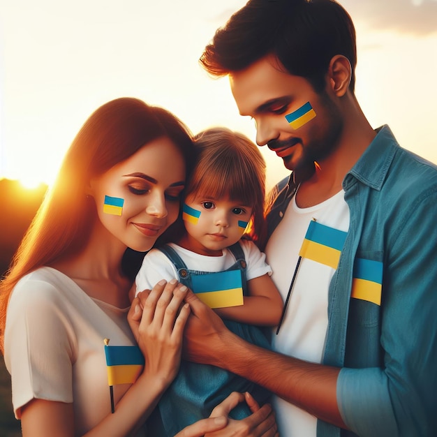 Foto foto retrato de família caro com a bandeira da ucrânia