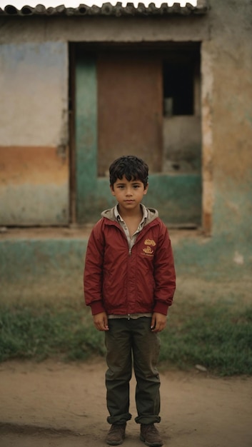 Foto retrato de nino serio en espacio seco generado por IA