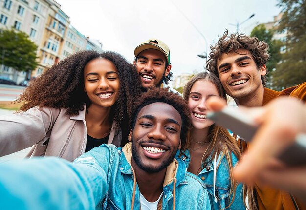 Foto retrato de diversión alegre y amorosa reuniendo a amigos felices internacionales