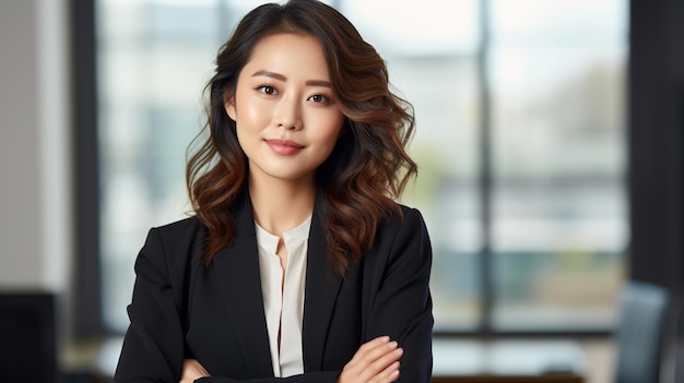 Foto retrato de una empresaria asiática sonriente generada por IA