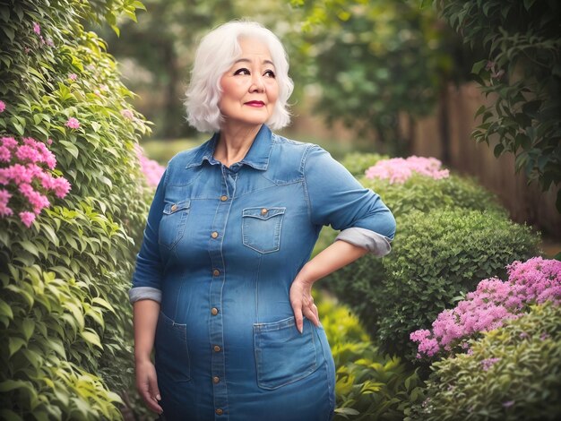 Foto de retrato de feliz hermosa anciana señora generativa AI