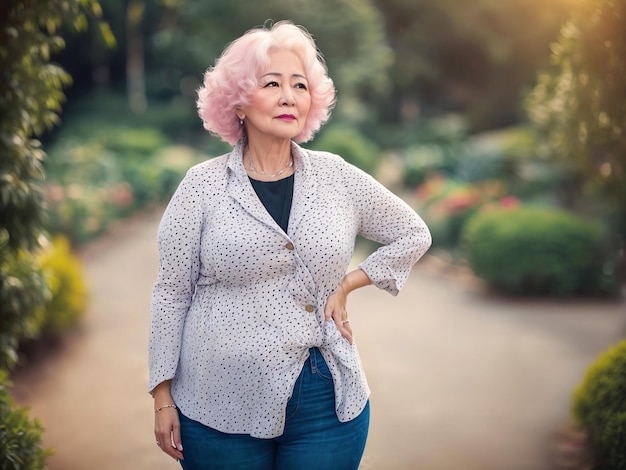 Foto de retrato de feliz hermosa anciana señora generativa AI