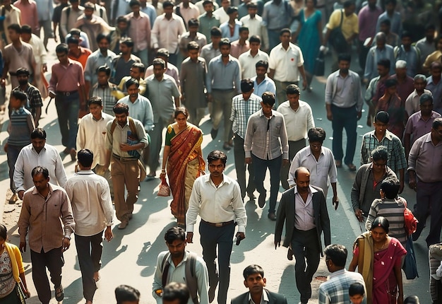 Foto retrato de gente de la ciudad caminando juntos por la calle por la tarde