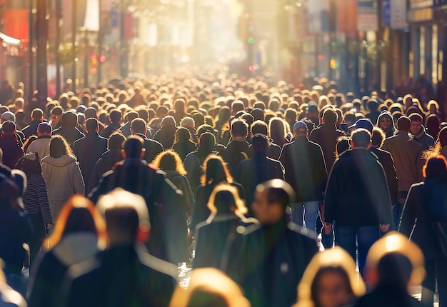 Foto foto retrato de gente de la ciudad caminando juntos por la calle por la tarde