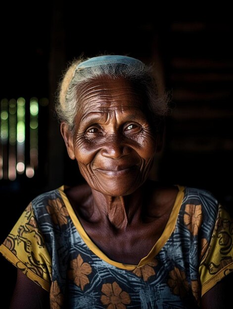 Foto de retrato de una mujer adulta de Fiji con el cabello rizado