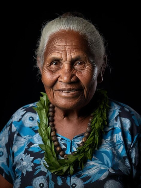 Foto de retrato de una mujer adulta de mediana edad de Fiji recta