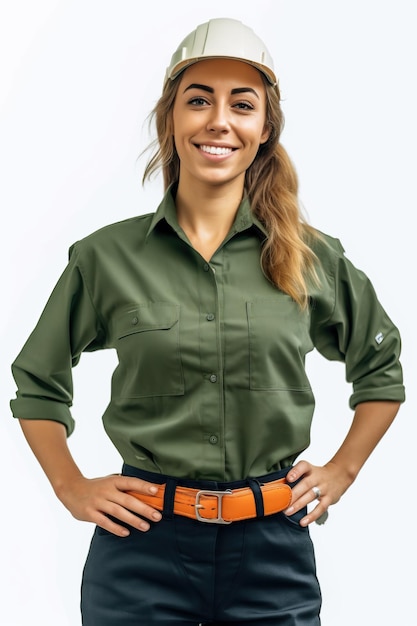 Una foto de retrato de una mujer arquitecta sonriente realista