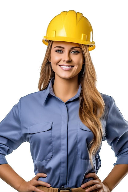 Foto una foto de retrato de una mujer constructora sonriente realista