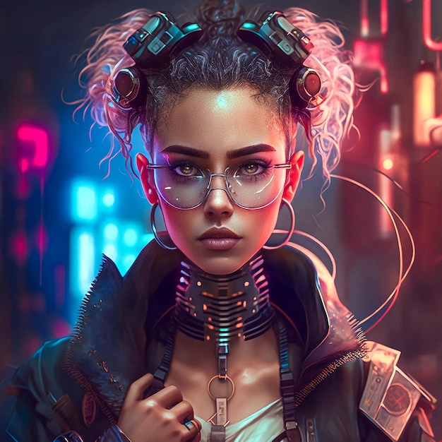 Foto de un retrato de mujer cyberpunk una niña