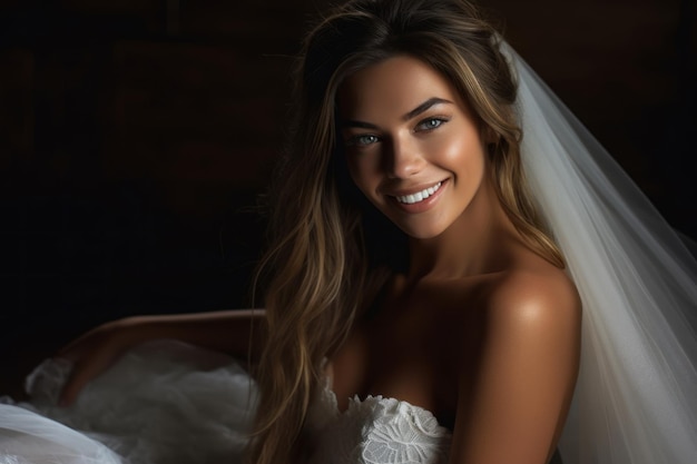 Foto retrato de una mujer en vestido de novia