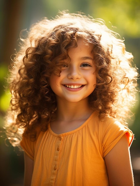 Foto de retrato de una niña argentina de pelo rizado sonriendo