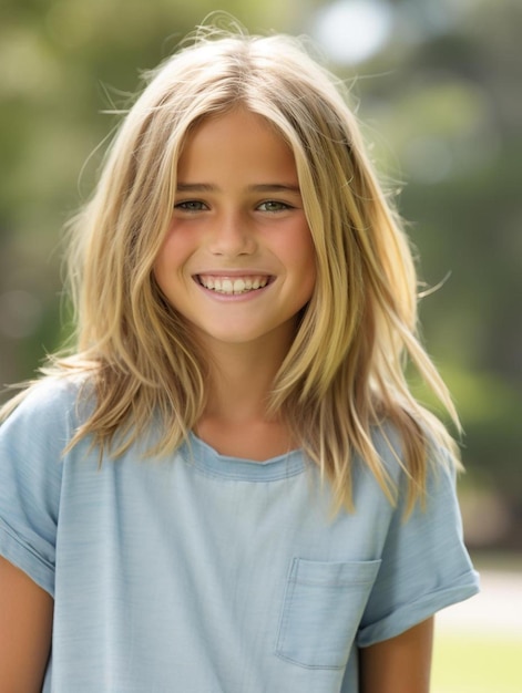 Foto de retrato de una niña australiana de pelo liso