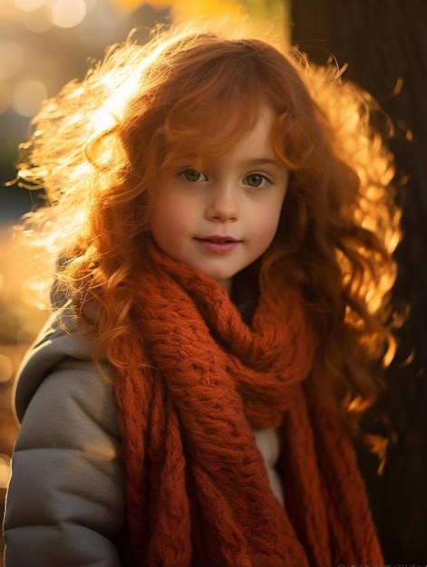 Foto de retrato de una niña belga con cabello ondulado sonriendo
