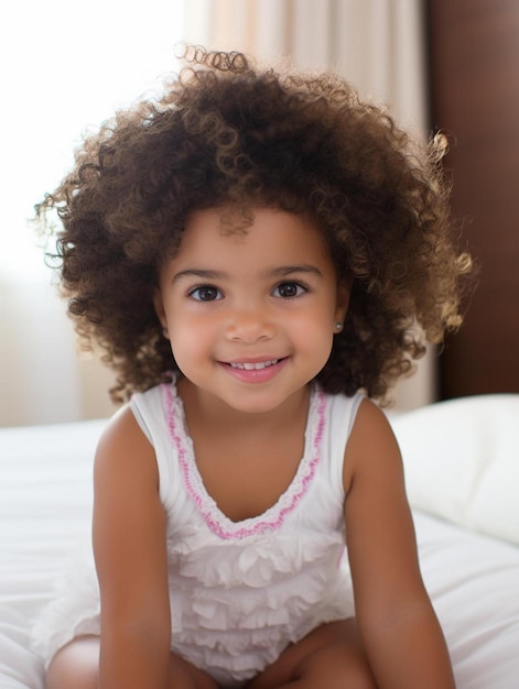 Foto foto de retrato de una niña colombiana con cabello ondulado sonriendo