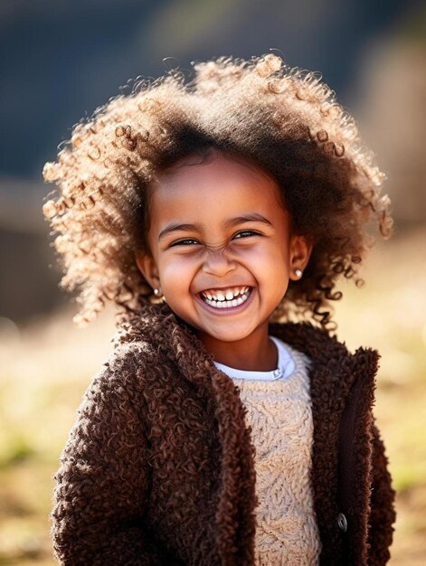 Foto de retrato de una niña keniana de cabello ondulado femenino