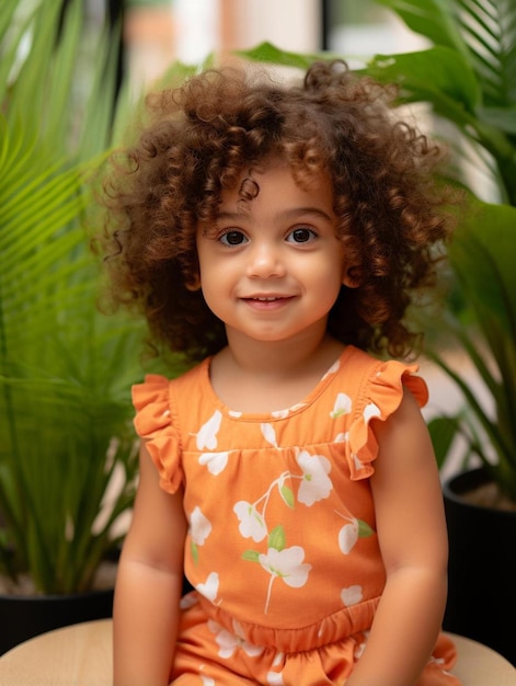 Foto foto de retrato de una niña mexicana con cabello ondulado sonriendo