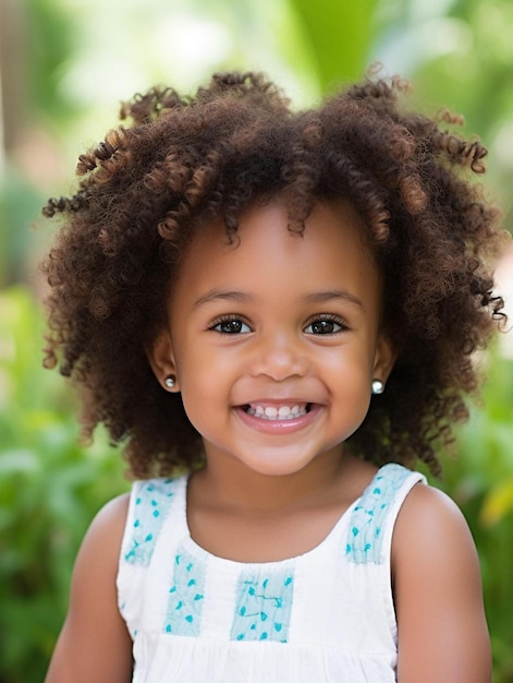 Foto de retrato de una niña pequeña de Trinidad y Tobago rizada