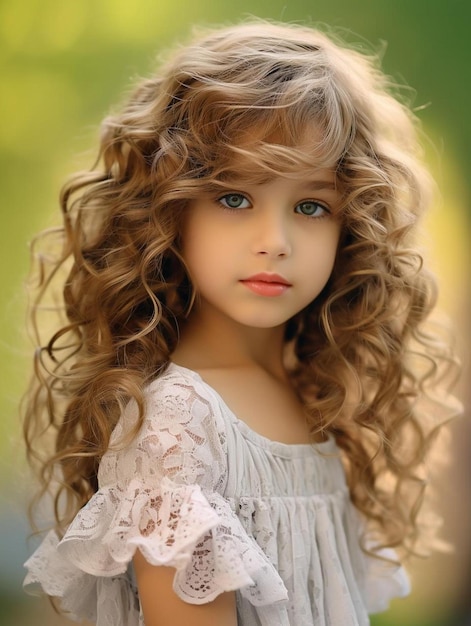 Foto de retrato de niña rusa con cabello ondulado