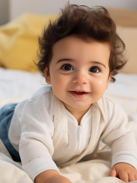 Foto de retrato de un niño belga de cabello liso sonriendo