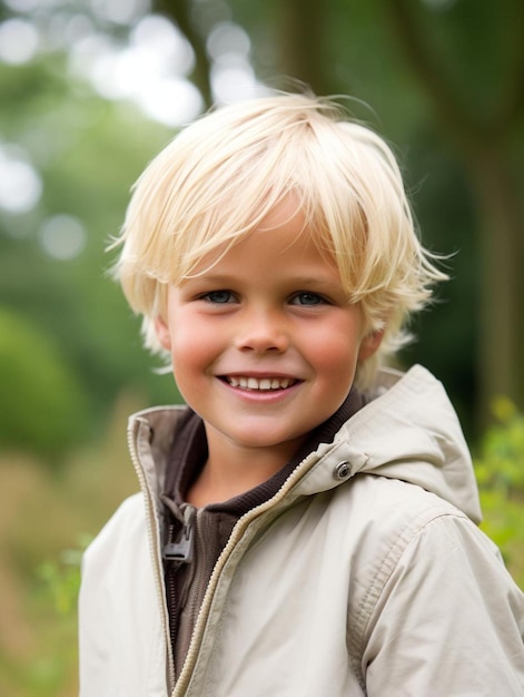 Foto de retrato de un niño británico con el pelo liso sonriendo