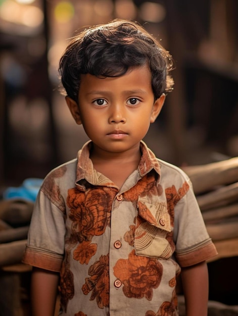 Foto de retrato de un niño indonesio de cabello rizado