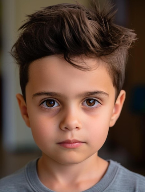Foto de retrato de un niño libanés de pelo liso sonriendo