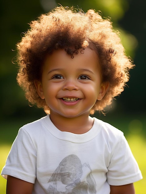 Foto de retrato de niño mexicano cabello rizado masculino sonriendo