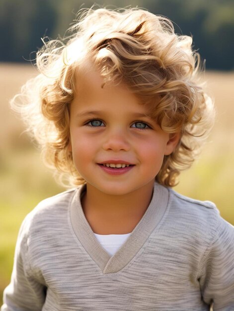 Foto de retrato de niño neozelandés con cabello ondulado masculino