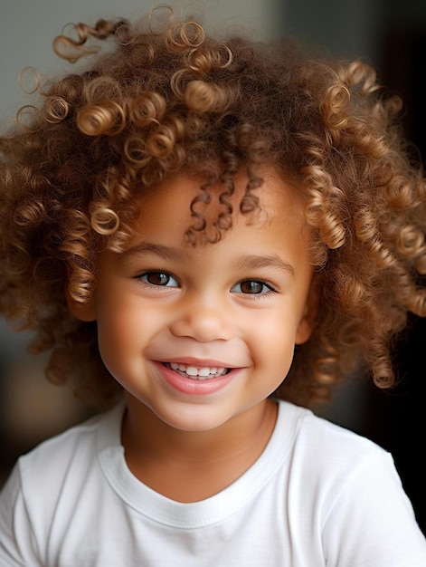 Foto de retrato de niño peruano varón cabello ondulado sonriendo