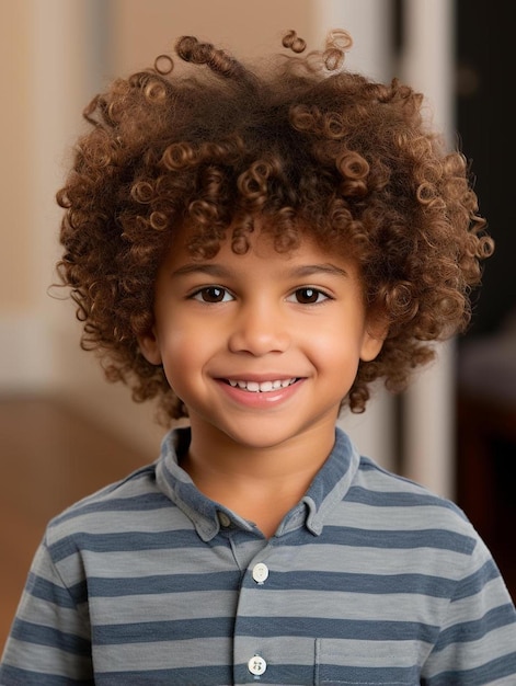 Foto foto de retrato de niño tailandés cabello rizado masculino sonriendo