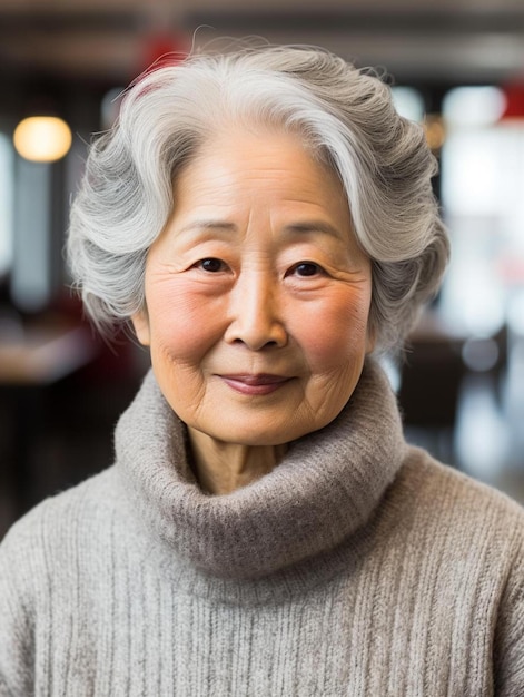 Foto de retrato de pelo lacio femenino adulto mayor japonés