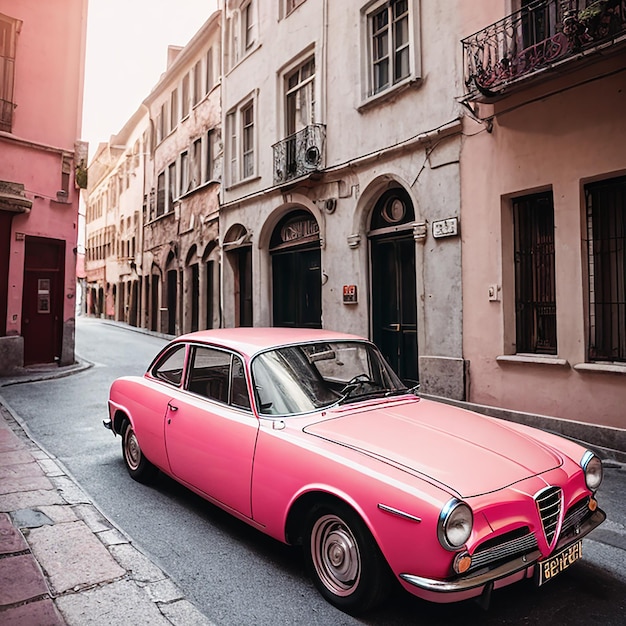 Foto Retro-Alfa-Pink-Auto auf einer Straße