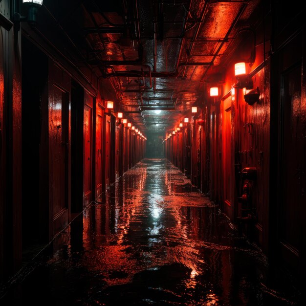 Foto retroiluminada de um corredor escuro em um dia chuvoso