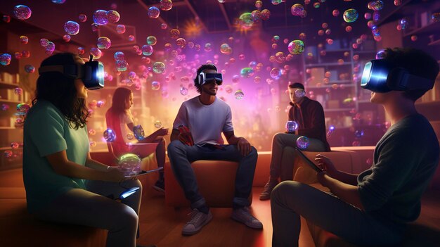 Una foto de una reunión social de realidad virtual